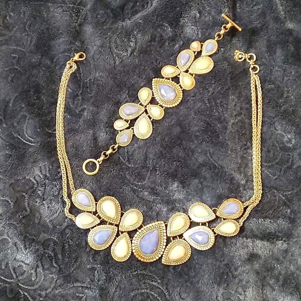 Lucky Brand blue stone/gem silver necklace and bracelet set